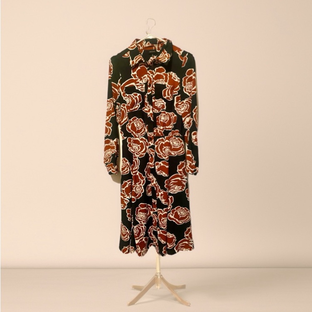 Who What Wear Black Long-Sleeve Floral Button-Front Midi Dress